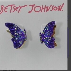 NWT BETSEY JOHNSON BLUE IRIDESCENT BUTTERFLY POST / STUD EARRINGS